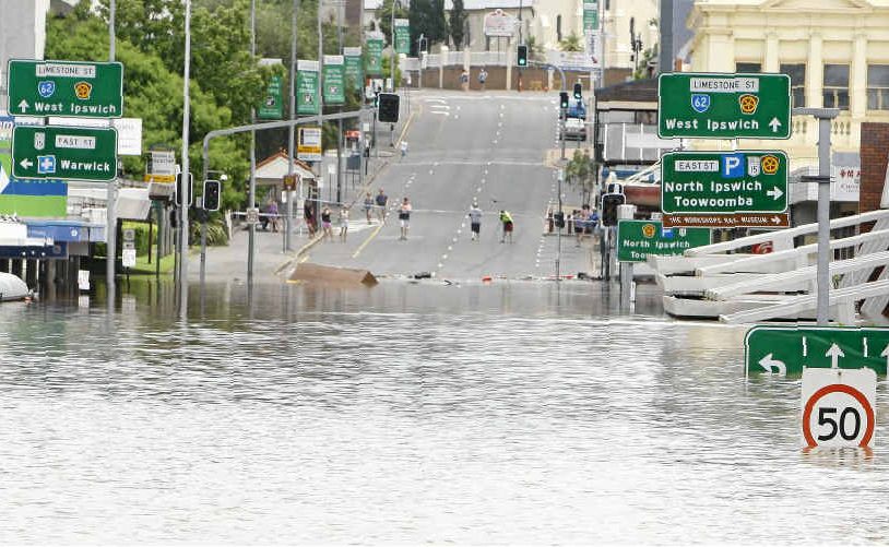 SWAMPED CITY: Floodwater over Limestone St in the Ipswich CBD about 11:30am on January 11, 2011. SWAMPED CITY: Floodwater over Limestone St in the Ipswich CBD about 11:30am on January 11, 2011.
